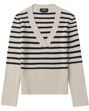 A.P.C. Gestreepte Ribgebreide Trui - Grijs