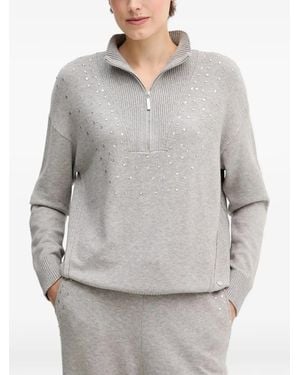 Joseph Ribkoff Half-Zip Embellished Jumper - Grey