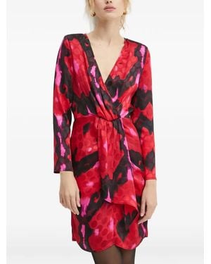 Morgan Patterned Wrap Mini Dress - Red
