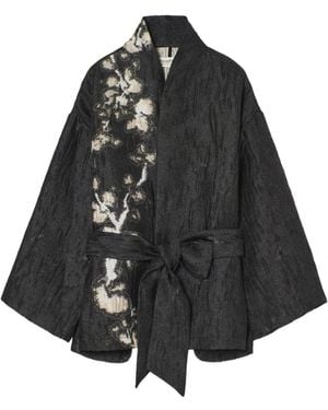 Psophia Floral-Jacquard Belted Jacket - Black
