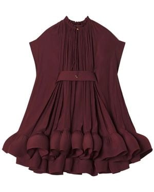 Lanvin Robe Courte Charmeuse Plissée À Volants - Purple
