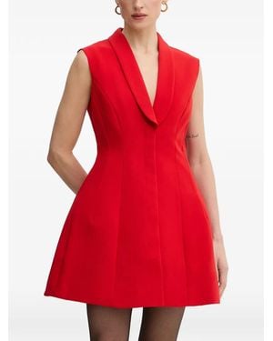 Bardot V-Neck Sleeveless Mini Dress - Red