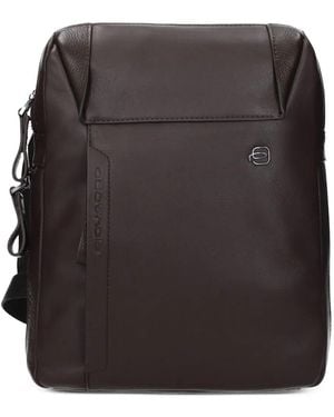 Piquadro Logo-Plaque Leather Messenger Bag - Black