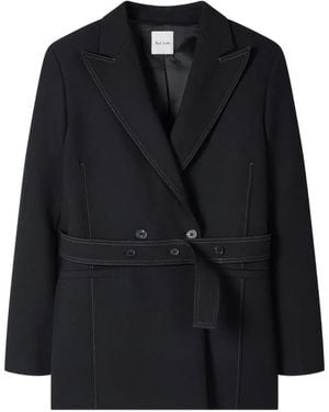 Paul Smith Belted Jacket With Contrast Top Stitching - Black