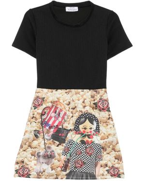 The Artistylist Popcorn-Print Short-Sleeve Mini Dress - Black