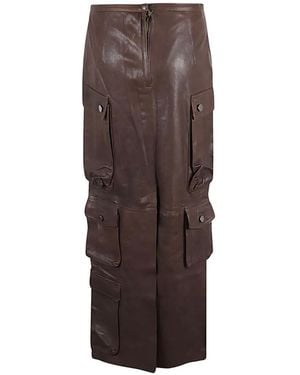 FERMAS Leather Cargo Maxi Skirt - Brown