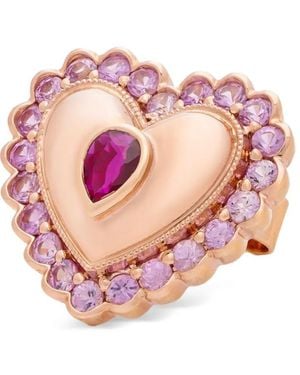 Kalthams Pavilion Jewellery Pendientes Heart en oro rosa de 18 ct con zafiro y rubí