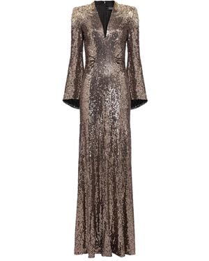 Jenny Packham Rory Sequin-Embellished Long-Sleeve Maxi Dress in Gray | Lyst