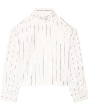 Another Tomorrow Striped High-Neck Linen Top - White