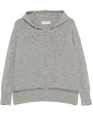 ERMANNO FIRENZE Embroidered Zip-Up Hoodie - Grey