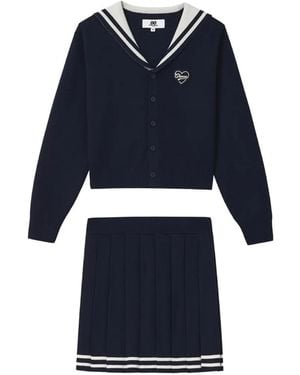 Chocoolate Conjunto De Falda Y Cárdigan Con Cuello Marinero - Azul