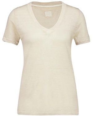 120% Lino Camiseta Con Cuello En V - Blanco