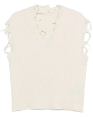 Haikure Distressed-Finish Top - White