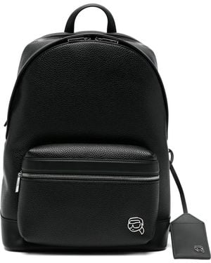 KARL LAGERFELD Logo-Plaque Zipped Backpack - Black