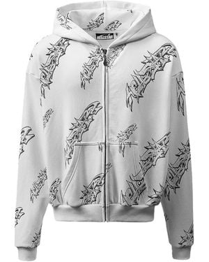 HELLSTAR Graffiti-Print Zip-Up Hoodie - Grey