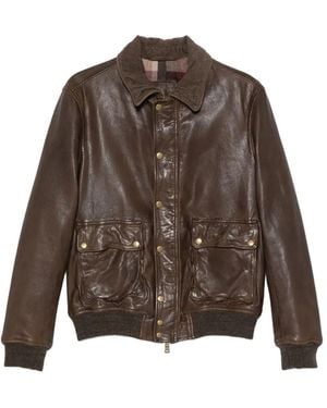 The Jackie Leathers Button-Up Bomber Jacket - Brown