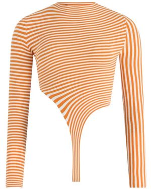 Jean Paul Gaultier The Striped Asymmetric Bodysuit - White