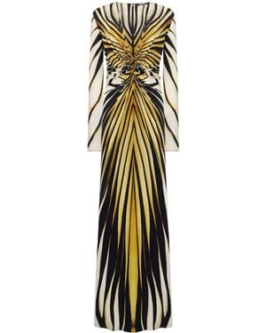 Roberto Cavalli Maxi-Dress Met Ray Of-Print - Metallic