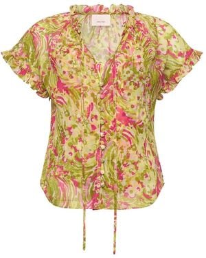 Cinq À Sept Daisy Swirl Jenise Ruffled Top - Yellow