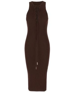 Iceberg Lace-Up Ribbed-Knit Dress - Brown