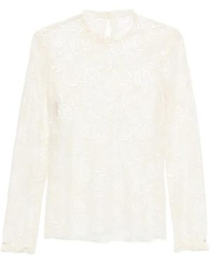 Alberta Ferretti Sequin-Embellished Floral-Lace Top - White