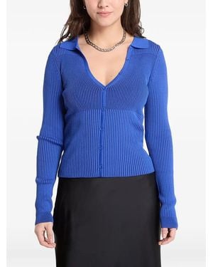 Desigual Ribbed-Knit Button-Up Cardigan - Blue