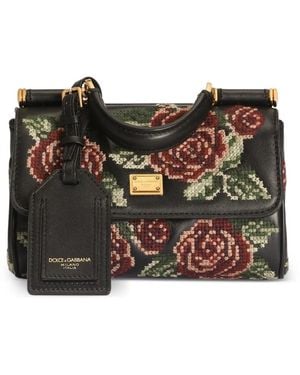 Dolce & Gabbana Mini My Sicily Floral-Print Leather Handbag - Black