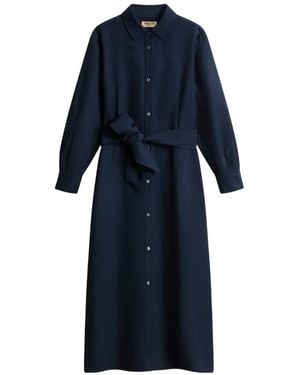 Woolrich Linen Blend Shirt Dress With Belt - Blue