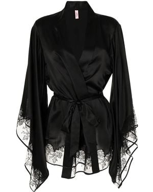 Agent Provocateur Silk Floral Appliqué Dressing Gown - Black