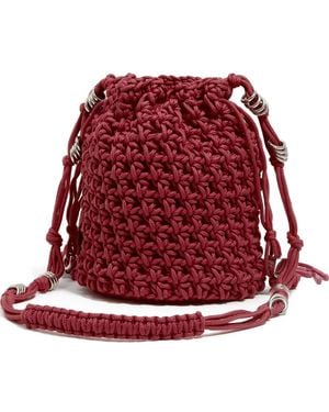 Bimba Y Lola Crochet Drawstring Bucket Bag - Red