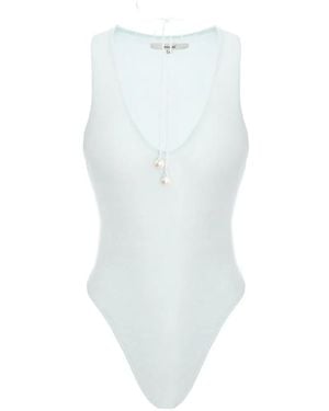 MANURI Tie-Neck Sleeveless Bodysuit - White