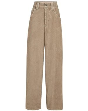 Brunello Cucinelli Cotton-Corduroy Baggy Pants With Monili - Natural