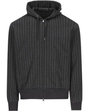 Herno Pinstripe-Pattern Drawstring-Hood Hoodie - Black