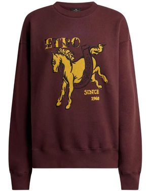 Etro Cotton Sweatshirt With Pegaso-Print And Logo - Purple