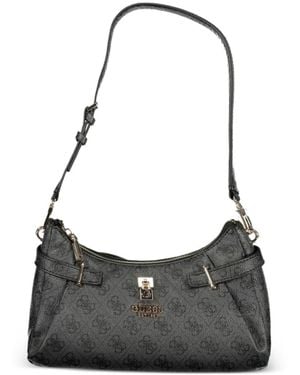 Guess Monogram-Print Pebbled Shoulder Bag - Black