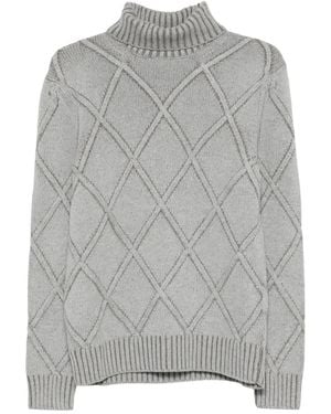 Barba Napoli Argyle-Checked Roll-Neck Sweater - Gray
