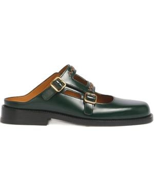 Marni Mules con hebilla y logo bordado - Verde