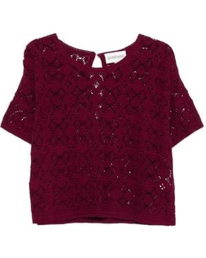 Bompard Guipure Openwork Button Blouse - Purple