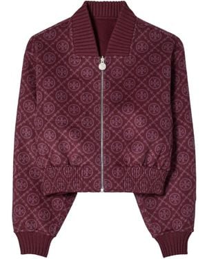 Tory Burch Monogram-Pattern Wool Jacket - Purple