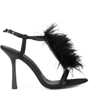 Kat Maconie Faryal Feather-Embellished Sandals - Black