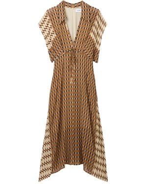 St. John Mosaic-Print Tie-Neck Dress - Natural
