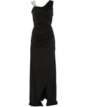 Amen Crystal-Embellished Ruched Asymmetric Maxi Dress - Black