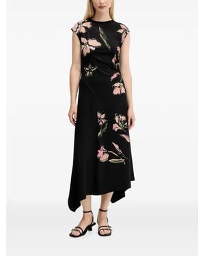 Desigual Floral Gathered Midi Dress - Black