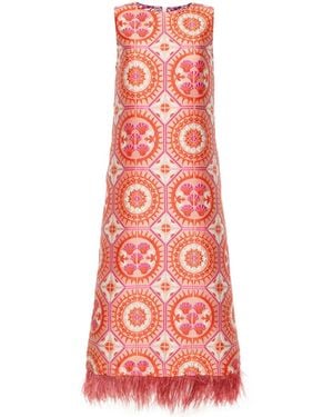 La DoubleJ Column Feathered Midi Dress
