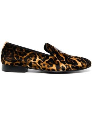 Roberto Cavalli Logo-Embroidered Leather Loafers - Marrone