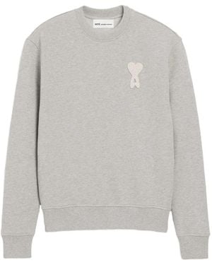 Ami Paris Cotton Knitted Ami De Coeur Sweatshirt - Grey
