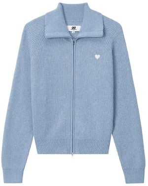 Chocoolate Ribbed-Knit Heart-Patch Cardigan - Blue