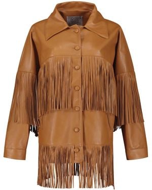 Dan Cassab Loretta Fringe-Trim Leather Jacket - Brown