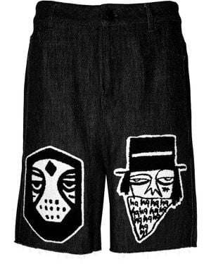 Haculla Appliqué Frayed Shorts - Black