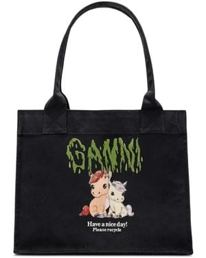 Ganni Large Pony-Print Tote Bag - Black